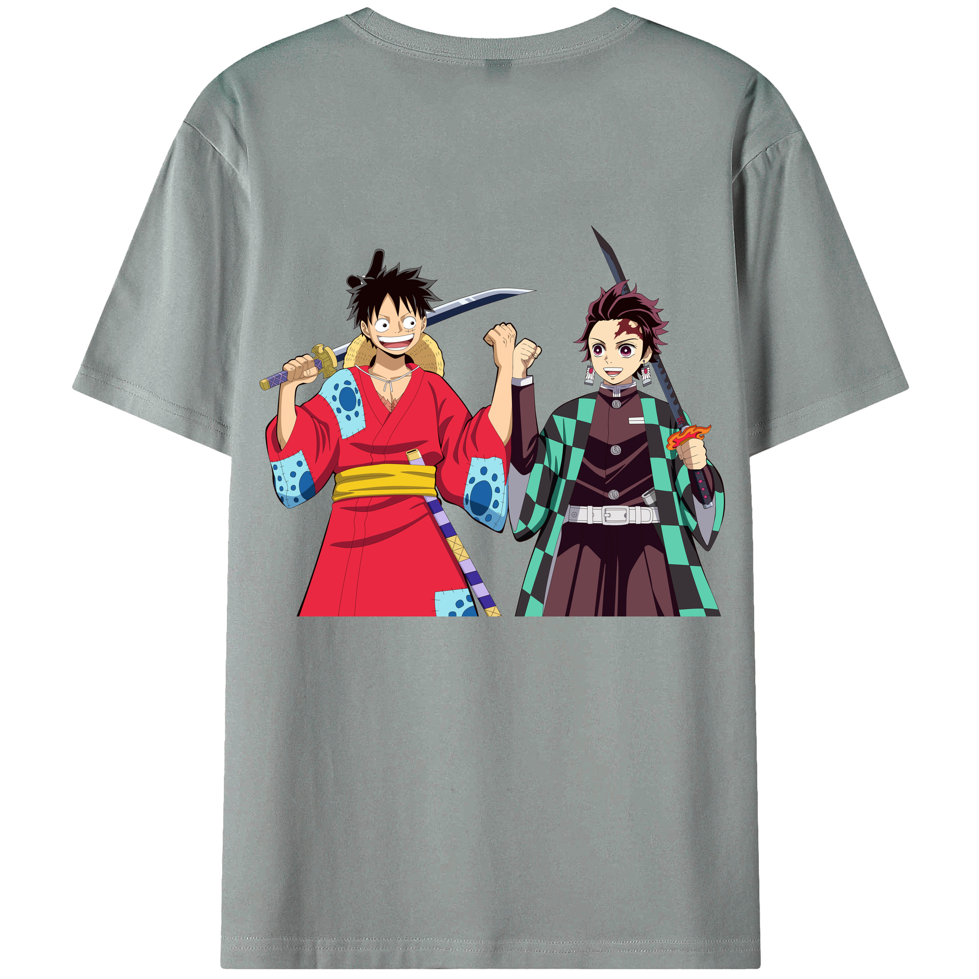 （画像用） 鬼滅の刃 竈門 炭治郎／かまど たんじろう Kamado Tanjirou 綿100％ メンズ半袖Tシャツ（バックプリント） 通気性